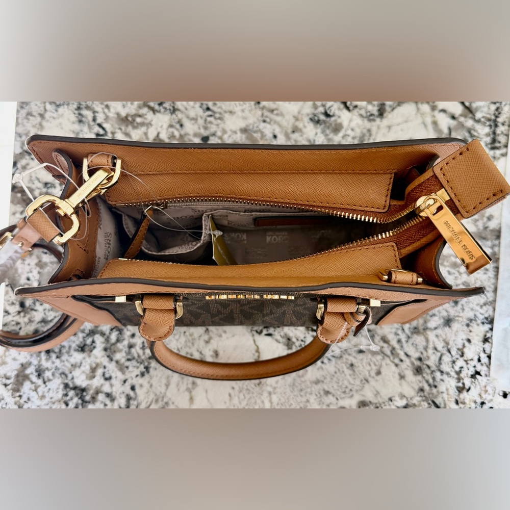 Michael Kors Signature Brown and Tan Dillon Small Satchel - Picture 6 of 14